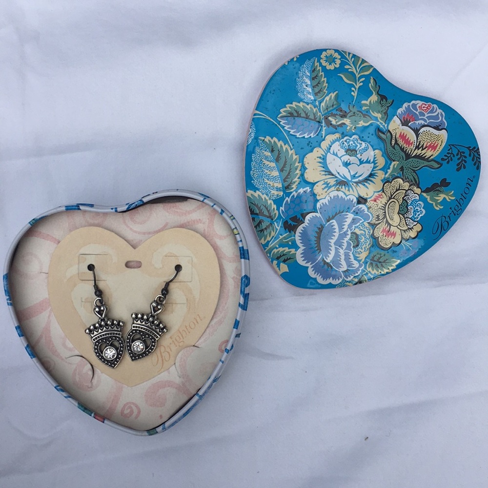 Brighton Silver Crown Heart Earrings